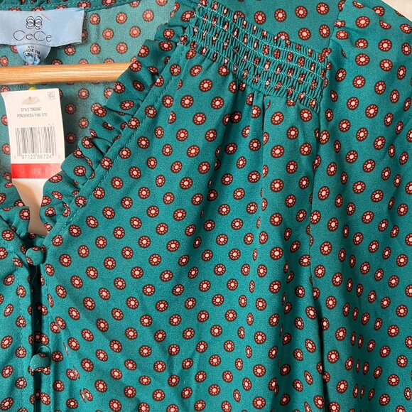 Cece | Ponderosa Pine Green Ruffle Blouse | NWT Polka Dot | XS - Picture 3 of 8